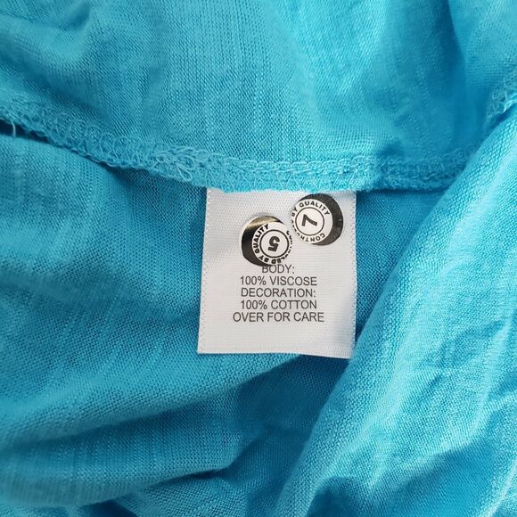 Relativity Womens Top Medium Teal V Neck Cap Sleeves High Low Peplum Crochet - Picture 9 of 10